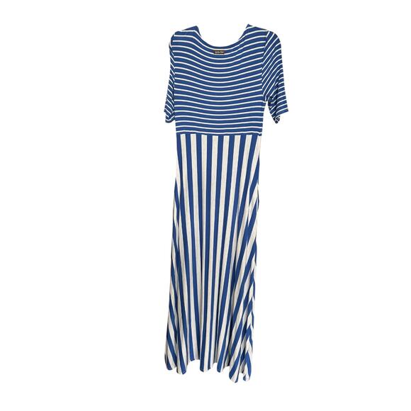 Matilda Jane Women's The Road Ahead Blue Striped Maxi Dress Pockets Size Medium - Picture 6 of 7